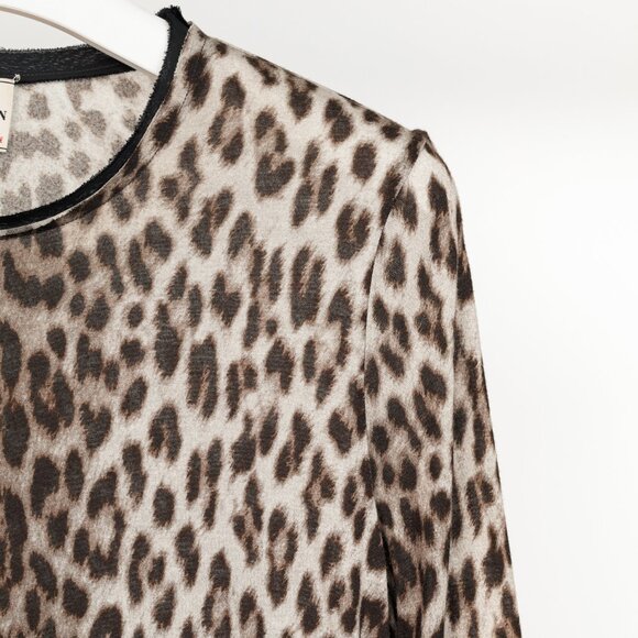 Lanvin PF/10 Grey Leopard-Print Silk-Trim 3/4-Sleeve T-Shirt - Picture 5 of 9
